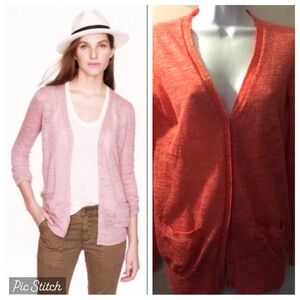 J. Crew Marled Linen Knit Cardigan Sweater Coral … - image 1